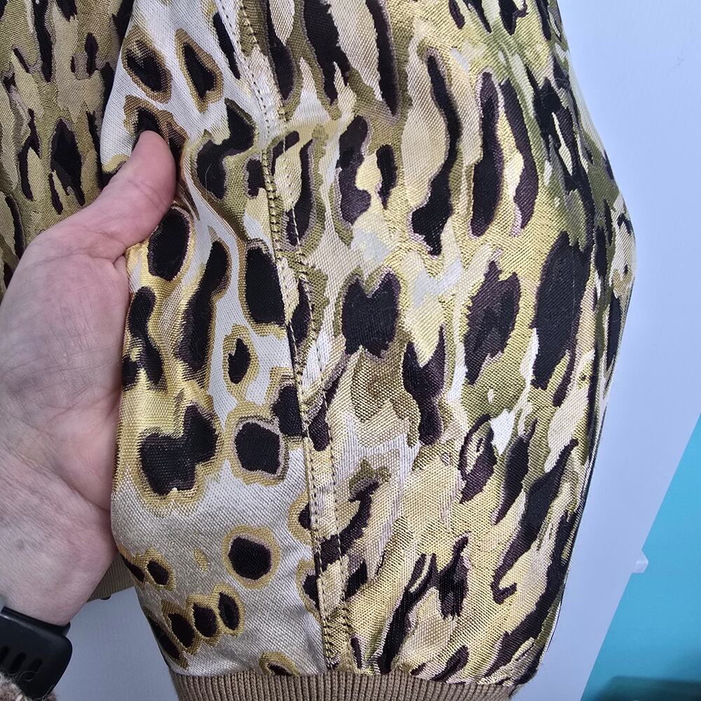 Banana Republic Leopard Metallic Bomber Jacket Black Gold Womens XL NWT - Picture 6 of 12